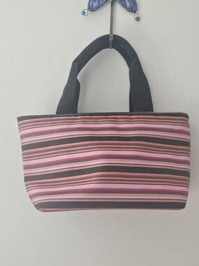 Striped Pink and Black Small Tote Bag